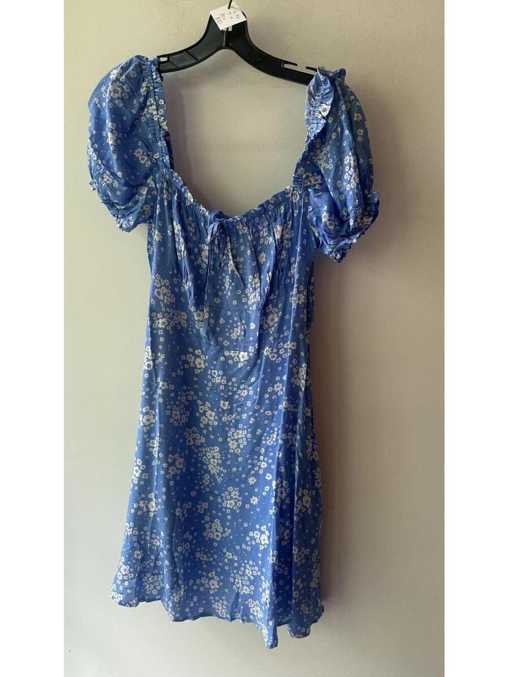 Lilou Blue Floral Puff Sleeve Mini Dress 16” PTP Size M | B331